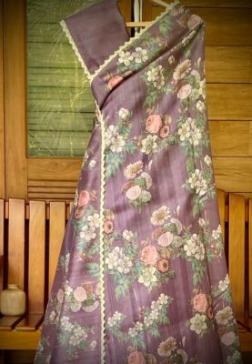 Pure Tussar Floral Digital Printed Sarees With Blouse (4)