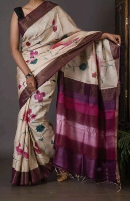 Pure Tussar Silk Printed Sarees (2)
