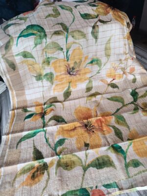 Pure Tussar Silk With Checks And Floral Prints Sarees (1)