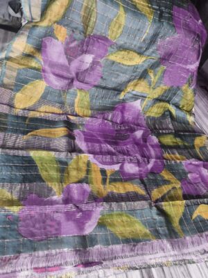 Pure Tussar Silk With Checks And Floral Prints Sarees (2)