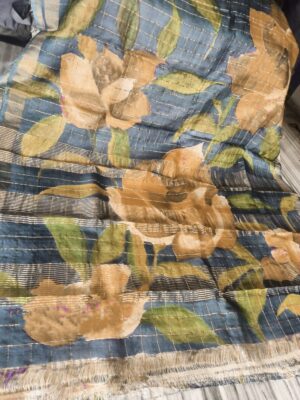 Pure Tussar Silk With Checks And Floral Prints Sarees (3)