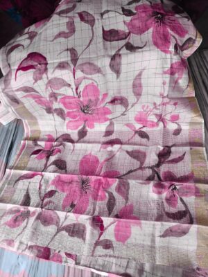 Pure Tussar Silk With Checks And Floral Prints Sarees (5)