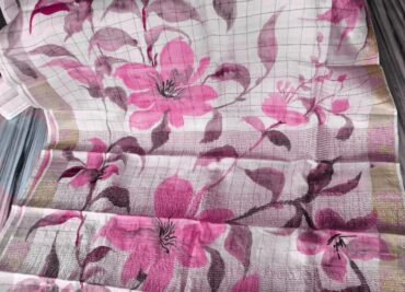 Pure Tussar Silk With Checks And Floral Prints Sarees (5)