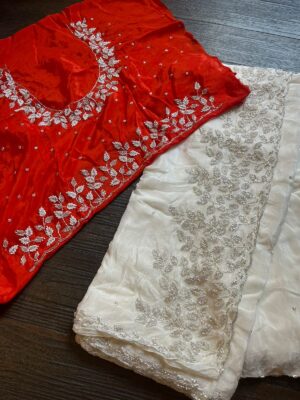 Pure Chinnon Sarees With Pearl Work (1)