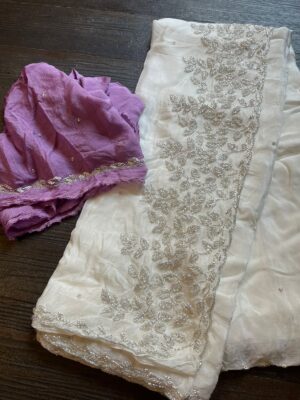 Pure Chinnon Sarees With Pearl Work (10)