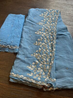 Pure Chinnon Sarees With Pearl Work (11)