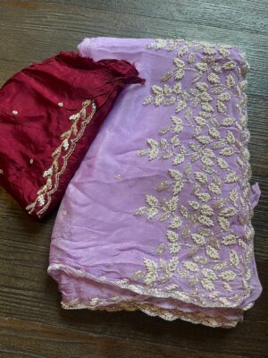 Pure Chinnon Sarees With Pearl Work (12)