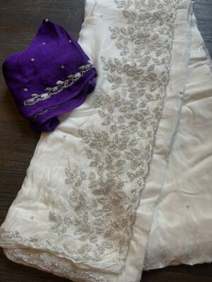 Pure Chinnon Sarees With Pearl Work (13)