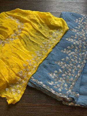 Pure Chinnon Sarees With Pearl Work (2)