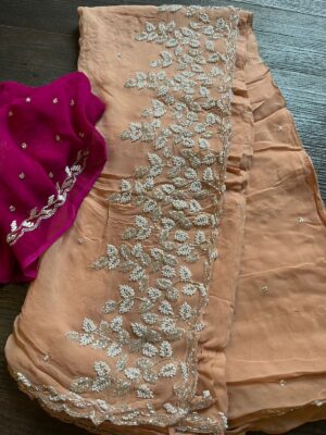 Pure Chinnon Sarees With Pearl Work (20)
