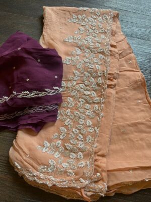 Pure Chinnon Sarees With Pearl Work (22)