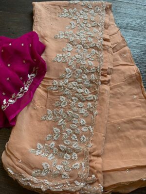 Pure Chinnon Sarees With Pearl Work (24)