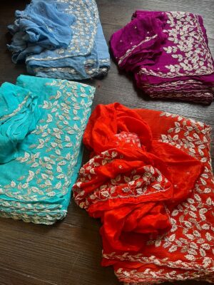 Pure Chinnon Sarees With Pearl Work (27)