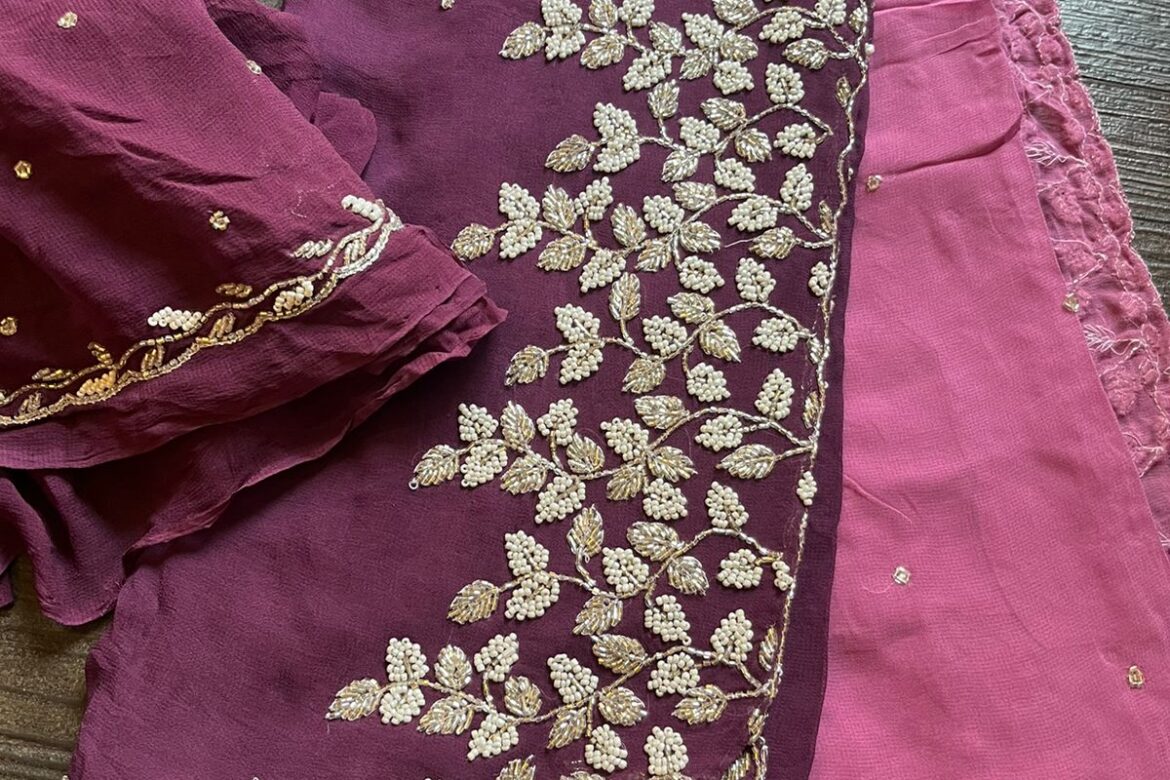 Pure Chinnon Sarees With Pearl Work (31)