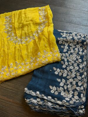 Pure Chinnon Sarees With Pearl Work (5)