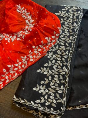 Pure Chinnon Sarees With Pearl Work (6)