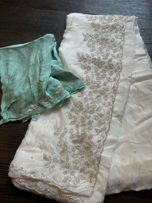 Pure Chinnon Sarees With Pearl Work (9)