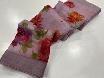 Fancy Linen Sarees With Floral P[rint (1)