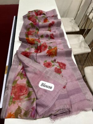 Fancy Linen Sarees With Floral P[rint (10)