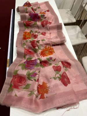 Fancy Linen Sarees With Floral P[rint (12)