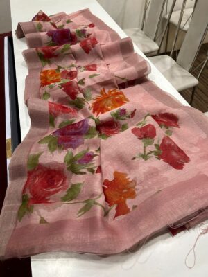 Fancy Linen Sarees With Floral P[rint (13)