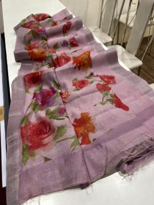 Fancy Linen Sarees With Floral P[rint (14)