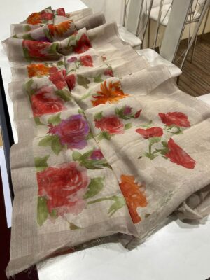Fancy Linen Sarees With Floral P[rint (15)