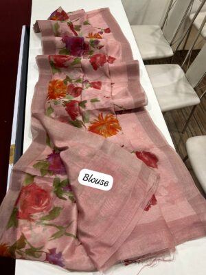 Fancy Linen Sarees With Floral P[rint (16)
