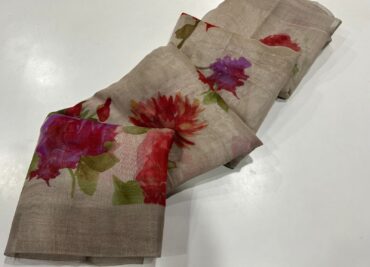 Fancy Linen Sarees With Floral P[rint (3)