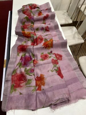 Fancy Linen Sarees With Floral P[rint (5)