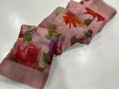 Fancy Linen Sarees With Floral P[rint (6)