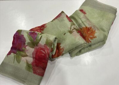 Fancy Linen Sarees With Floral P[rint (7)