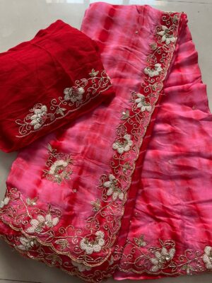 Pure Chinnon Handwork Sarees With Bouse (10)