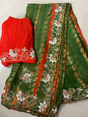 Pure Chinnon Handwork Sarees With Bouse (11)