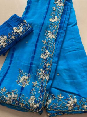 Pure Chinnon Handwork Sarees With Bouse (13)