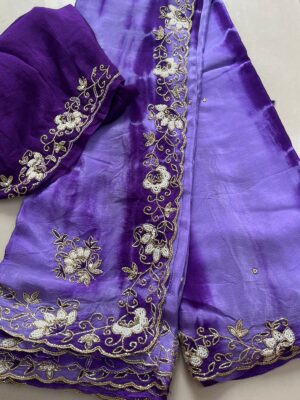 Pure Chinnon Handwork Sarees With Bouse (14)