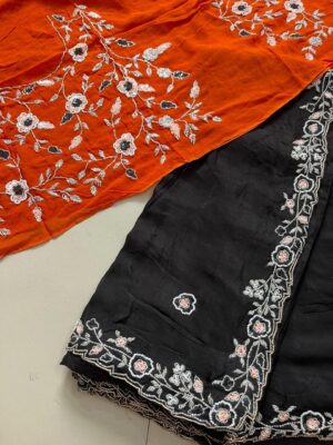 Pure Chinnon Handwork Sarees With Bouse (16)