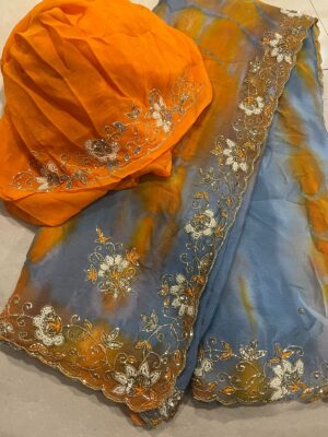 Pure Chinnon Handwork Sarees With Bouse (2)