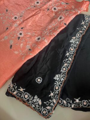 Pure Chinnon Handwork Sarees With Bouse (4)