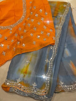 Pure Chinnon Handwork Sarees With Bouse (5)