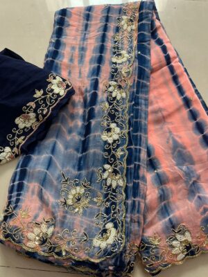 Pure Chinnon Handwork Sarees With Bouse (9)