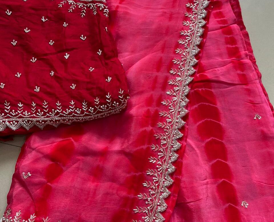 Pure Chinnon Sarees With Handwork (1)