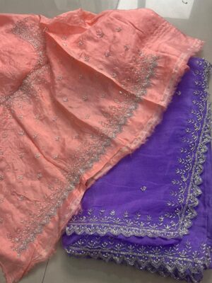 Pure Chinnon Sarees With Handwork (19)