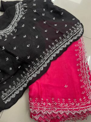 Pure Chinnon Sarees With Handwork (28)