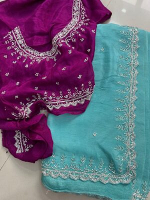 Pure Chinnon Sarees With Handwork (45)