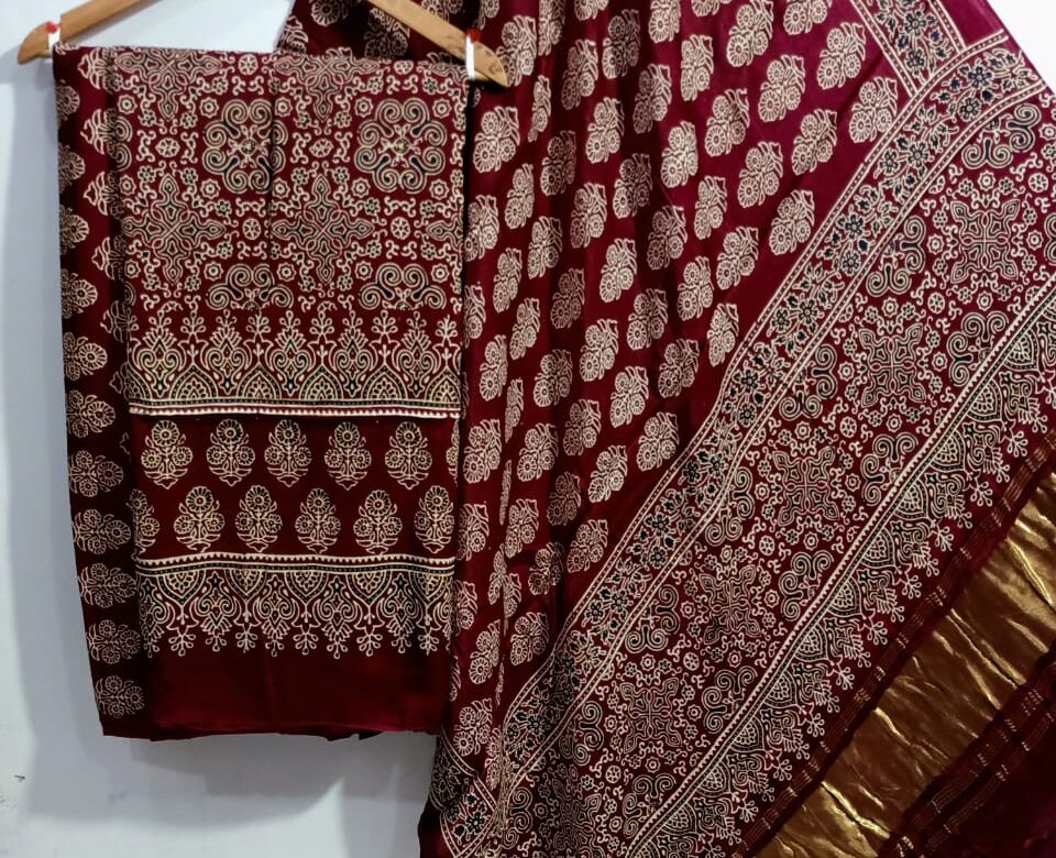 Pure Modal Silk Dresses With Ajrak (25)