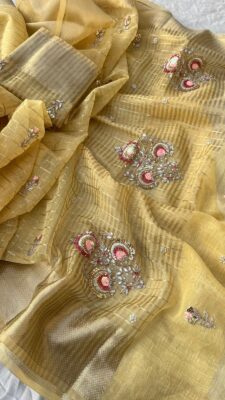 Banarasi Tissue Linen Sarees With Blouse (1)