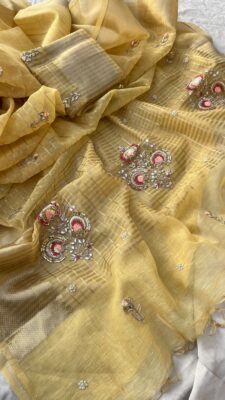 Banarasi Tissue Linen Sarees With Blouse (2)