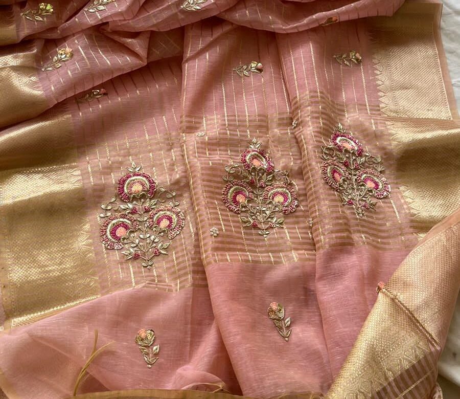 Banarasi Tissue Linen Sarees With Blouse (7)