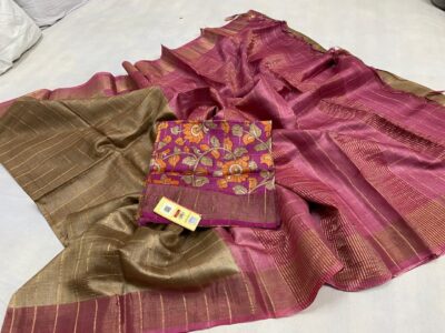 Exclusive Pure Tussar Silk With Kalamkari Blouse (6)